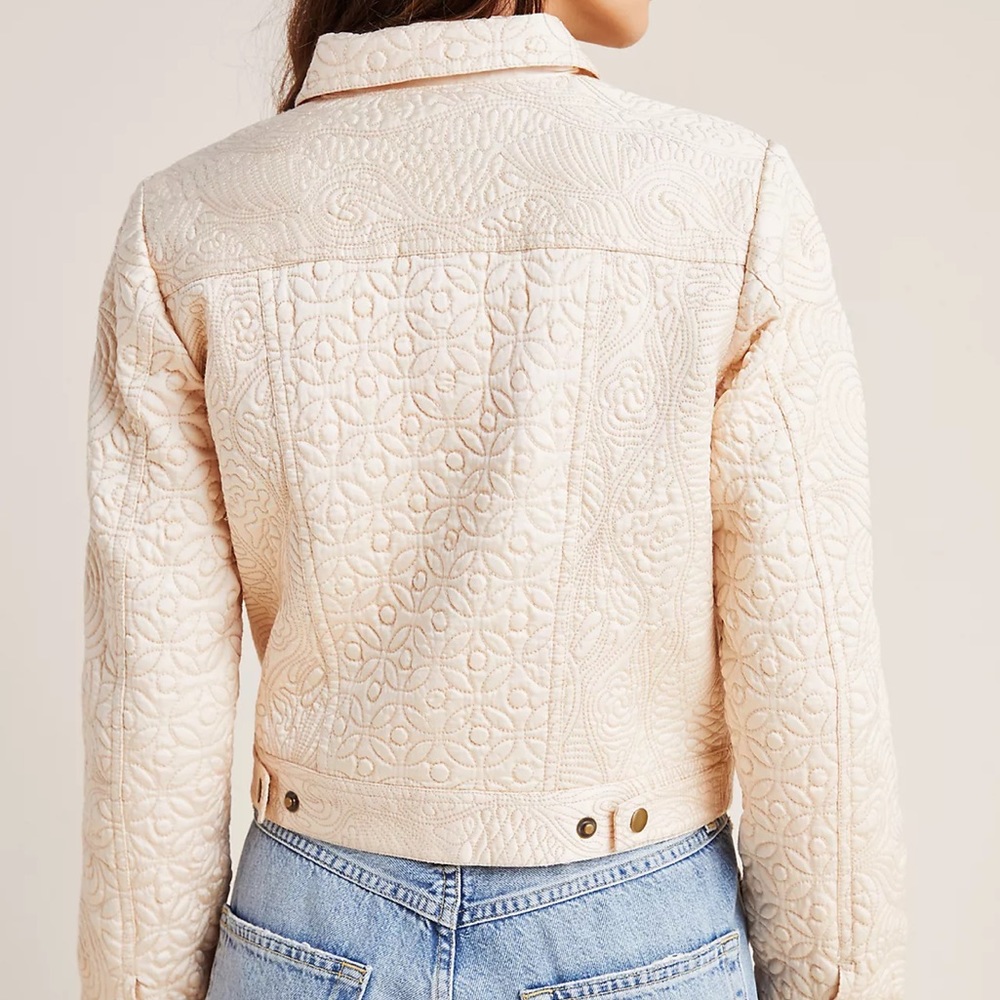 Anthropologie Federica Quilted Cream Trucker Jacket Gem